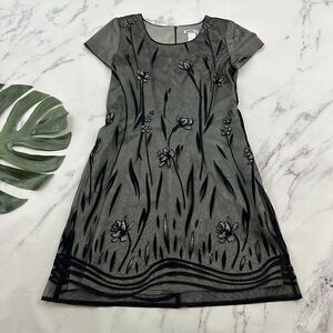 Taurus II Womens Vintage Y2k Mini Dress Size 10 Black Gray Mesh Overlay Sparkle